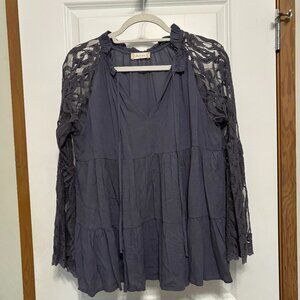 Altar'd State Long Sleeve Blouse with Lace Sleeves
